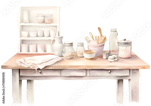 Baking in the kitchen watercolor illustration