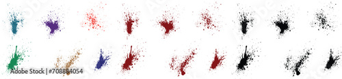 Bloodstain black, green, red, purple, blue, pink color grunge texture ink brush stroke blood splash background set