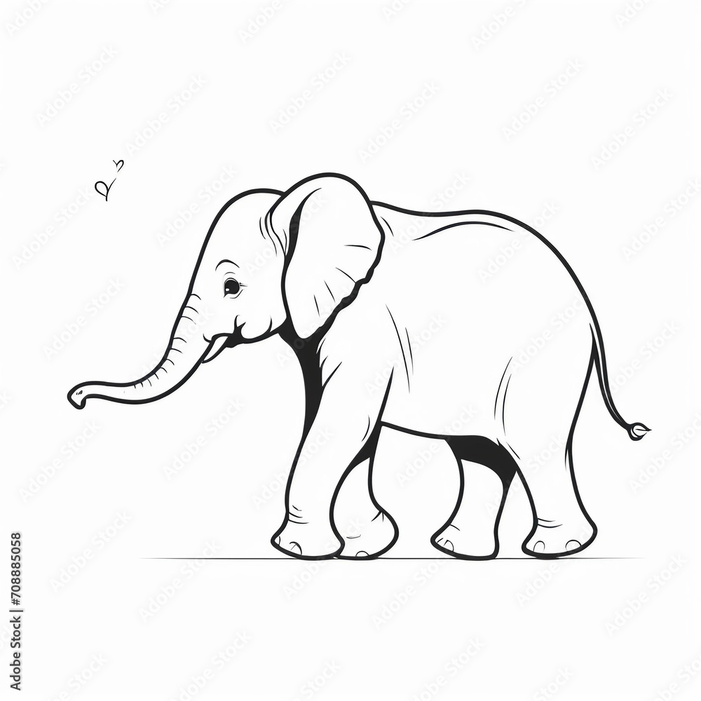 elephant pencil drawing colouring book drawing white background Stock