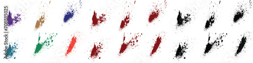 Dripping set of brush texture green, pink, purple, red, black, blue color blood splash background