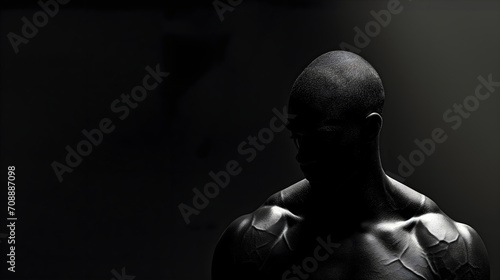 Dramatic artistic male silhouette with accentuated shoulder muscles