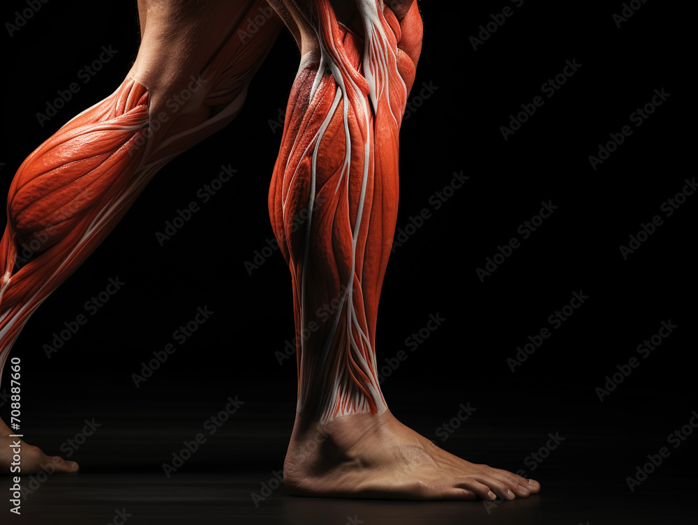 Side View Of Joggers Legs With Veins Pulsating, Isolated On Black Background. Сoncept Fitness Inspiration, Active Lifestyle, Strong Legs, Fitness Journey, Determination Side View Of Joggers Legs With Veins Pulsating, Isolated On Black Background. Сoncept Fitness Inspiration, Active Lifestyle, Strong Legs, Fitness Journey, Determination