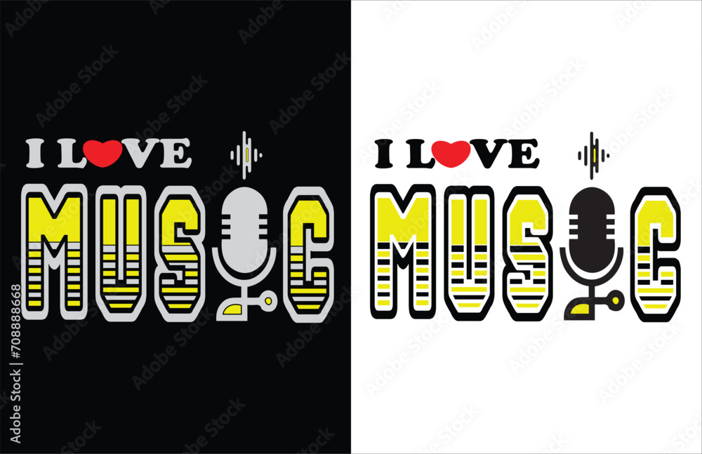 I Love Music T- shirt design. Music Typography Vector T- shirt Design. Music t shirt design vector