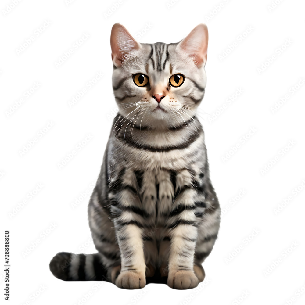 Full body American Shorthair Cat isolated on transparent or white background