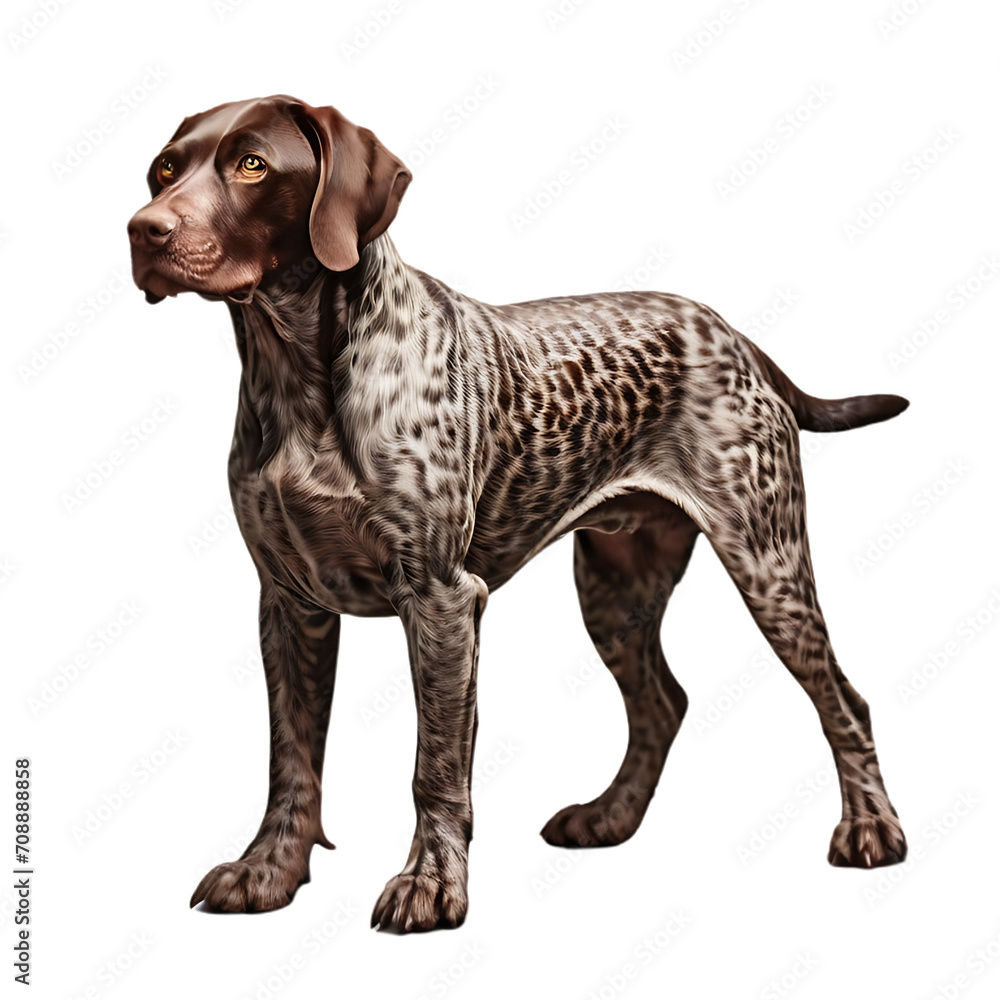Full body German Shorthaired Pointer isolated on transparent or white background