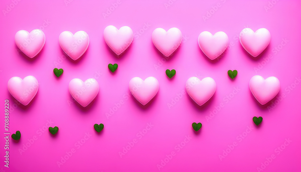 Many pink hearts on a pink background. Flatlay for Saint Valentines day. Composition of love