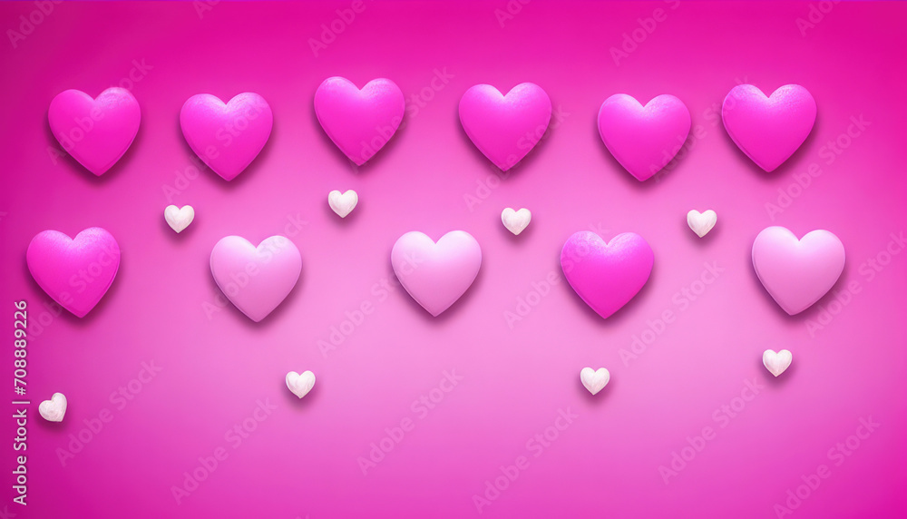 Many pink hearts on a pink background. Flatlay for Saint Valentines day. Composition of love