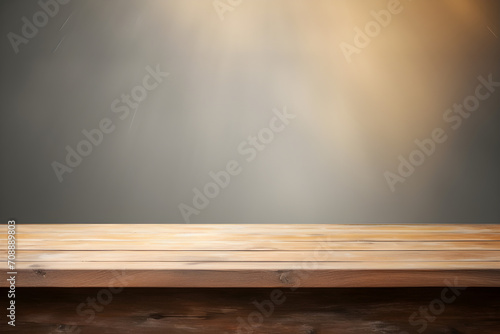 Empty wooden table with beam of light on background, side view, Natural backgrounds, wooden blanks for placing products
