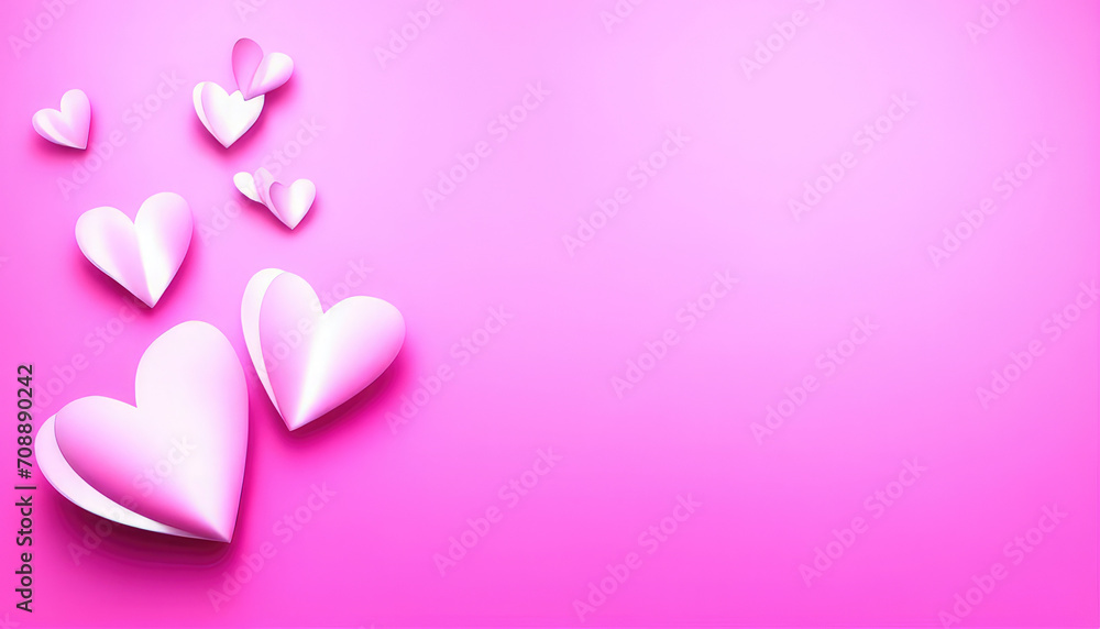 Greeting card for Valentines day with copyspace. Pink hearts on pink background