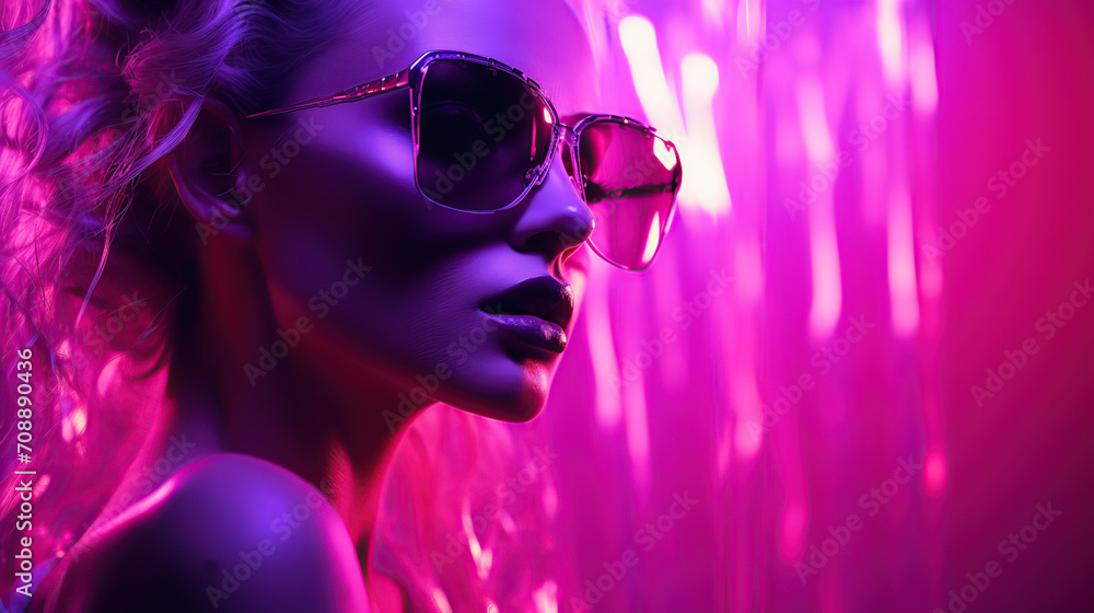 Portrait of a Woman With Neon Pink and Blue Lighting