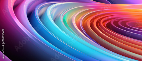 Digital illustration of an abstract rainbow with curved lines and a bright color palette.