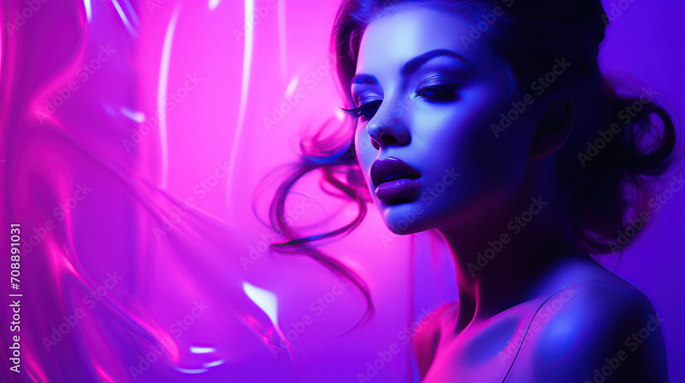 Artistic portrait of a woman surrounded by neon lights