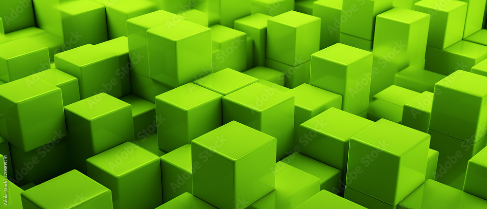Obraz premium Minimalist 3D cubes in acid green, forming a clean, geometric pattern.