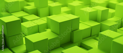 Minimalist 3D cubes in acid green  forming a clean  geometric pattern.