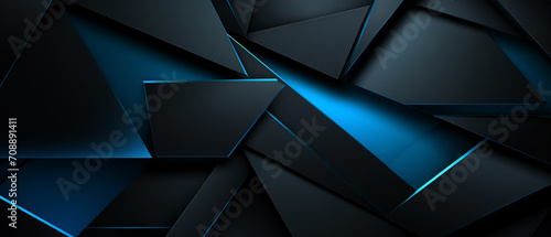 Dynamic black and blue 3D geometric background, ideal for modern web and tech designs.