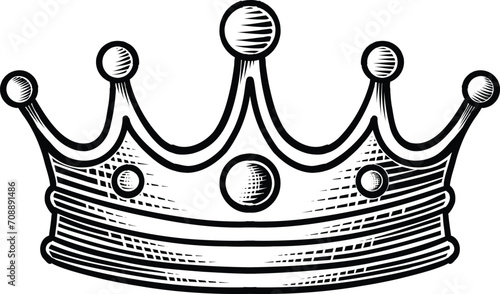 Crown king engraved vector illustration isolated on white background. Hand drawn crown ink sketch.