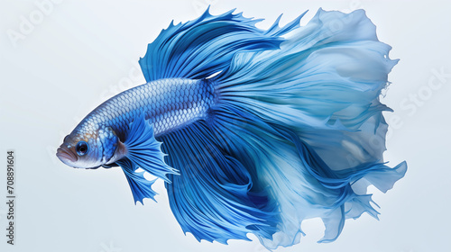Blue fighting fish on white background, Generative AI. © songsakpandet