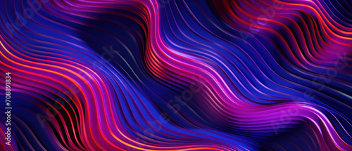 Dynamic 3D zigzag lines in neon purple and blue, creating a liquid flow effect.