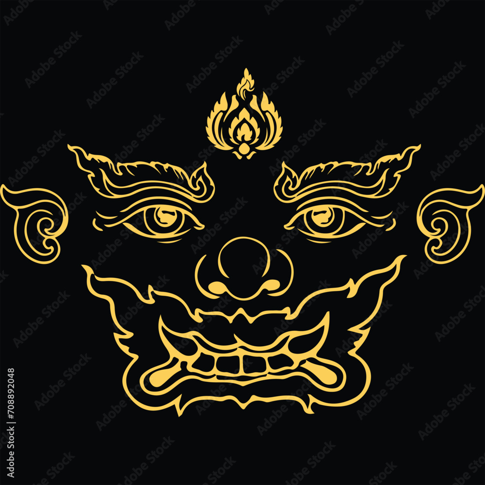 Tossakan king of Giant Thai traditional style. Thai ancient.vector illustration for Travel in Thailand During Summer. greeting card, party invitation, banner other users. Thai Giant sketch vector gold