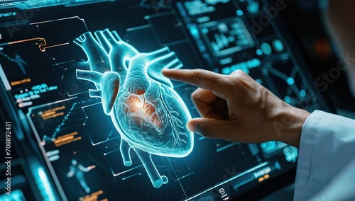 Close up of doctor working with x-ray image of human heart #708892431