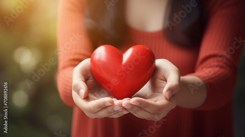 Young women hands holding red heart health care  donate and family insurance concept world heart day  world health day  CSR responsibility  adoption foster family  hope  gratitude  kind 