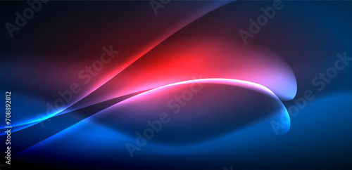 Dynamic waves in ethereal glow of neon lights. Concept merges fluidity of motion with vibrant allure of neon, crafting entrancing backdrop that embodies both vitality and futuristic sophistication