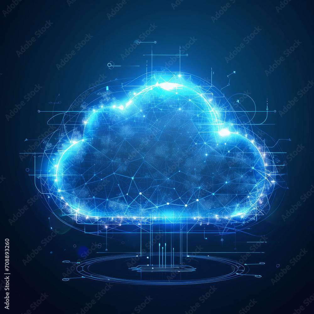 Cloud storage for downloading, a digital service or application with data transmission. Network computing technologies. Digital space. AI generative - obrazy, fototapety, plakaty 