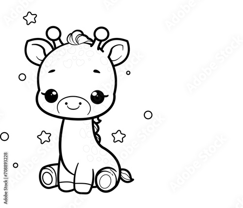SVG, baby giraffe, line art, coloring page