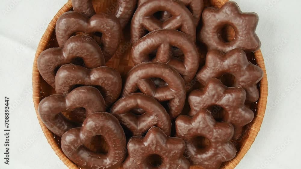 Chocolate covered cookies in a basket. Chocolate covered cookies in a basket.