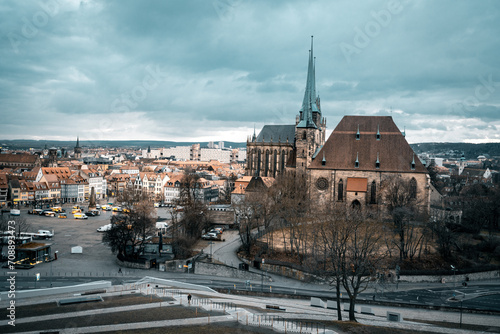 High Angle view from the Petersberg in Erfurt. Erfurter Dom (Cathedral) and City included