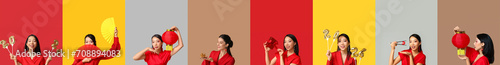 Collage of beautiful Asian ...