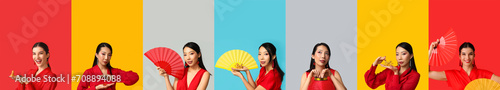 Collage of beautiful Asian ...