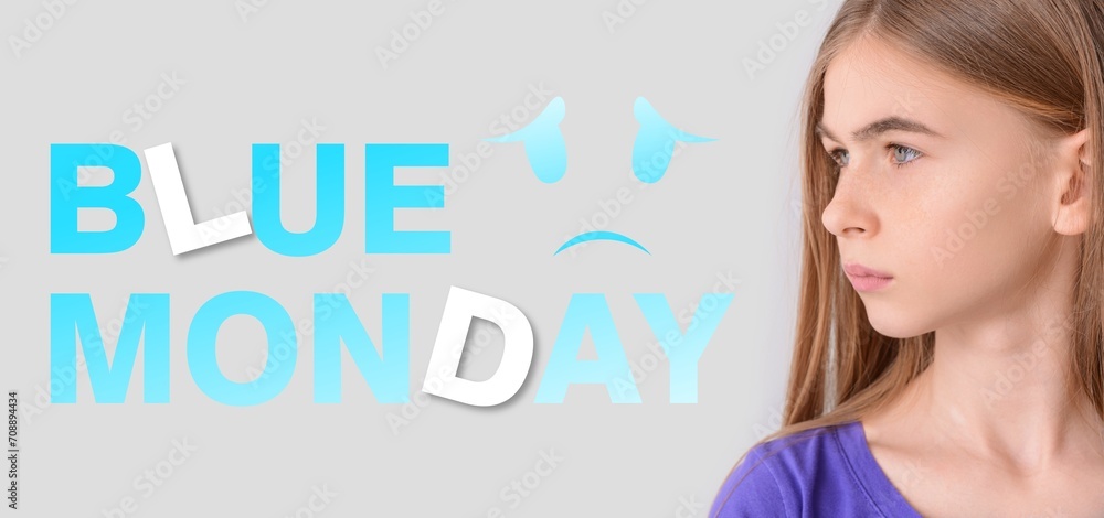 Banner for Blue Monday with sad teenage girl Banner for Blue Monday with sad teenage girl
