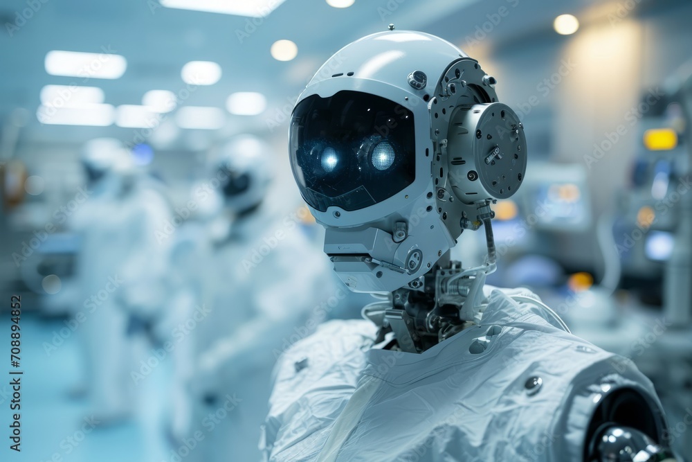A cutting edge humanoid doctor robot of advanced robotics and artificial intelligence, stands at the forefront of technology in a lab setting, symbolizing the dawn of an intelligent system era A cutting edge humanoid doctor robot of advanced robotics and artificial intelligence, stands at the forefront of technology in a lab setting, symbolizing the dawn of an intelligent system era