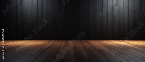 wood floor with dark black wall for present product