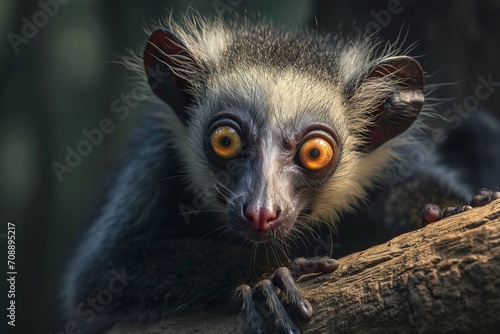 Curious Aye-aye primate with striking eyes, showcasing the unique and fascinating wildlife of Madagascar.   © Kishore Newton