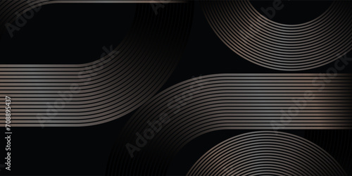 Abstract gold circle lines on dark background. Geometric stripe line art design. Modern luxury template. Suit for presentation, banner, cover, web, flyer, poster, brochure. Vector illustration arts