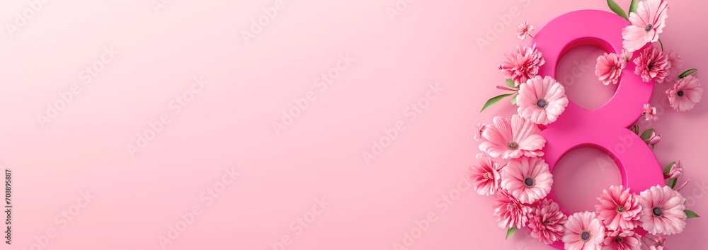  pink Number 8 , international women's day background - obrazy, fototapety, plakaty 