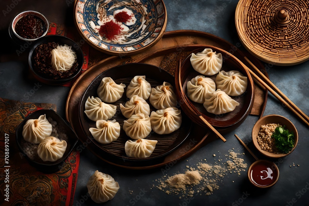 Fototapeta premium the texture and detail of these succulent dumplings, evoking a sense of authenticity and flavor
