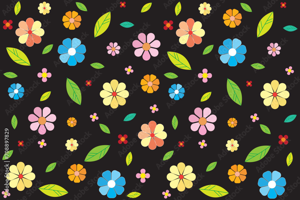 Illustration pattern of flower with leaf on black background. Illustration pattern of flower with leaf on black background.