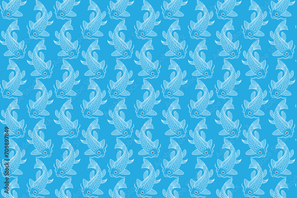 Illustration white line of koi fish on blue background. Illustration white line of koi fish on blue background.