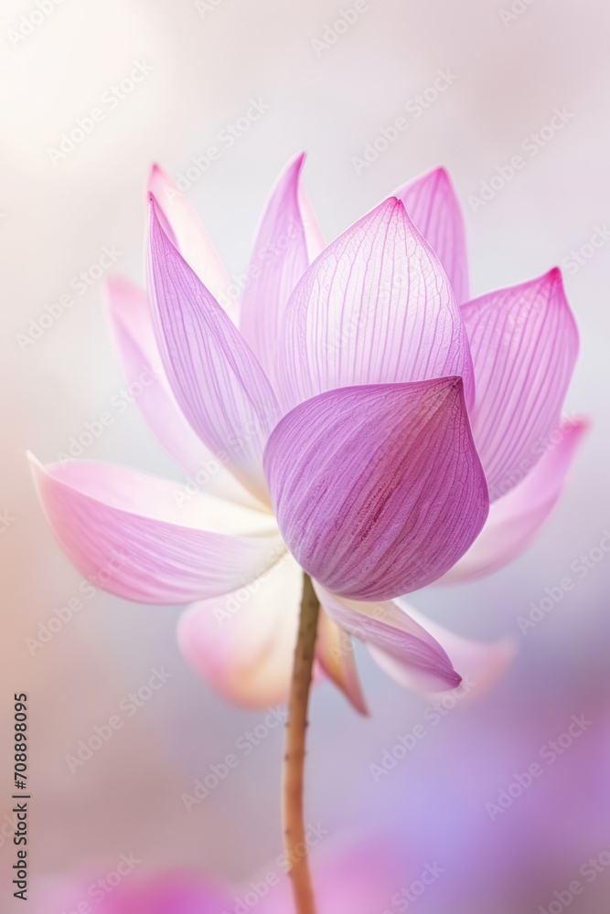 Purple lotus flower soft elegant vertical background, card template