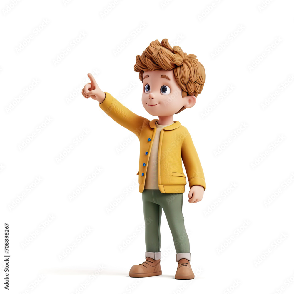 Cartoon 3d character little boy on a white background points his finger to the side
Cartoon 3d character little boy on a white background points his finger to the side