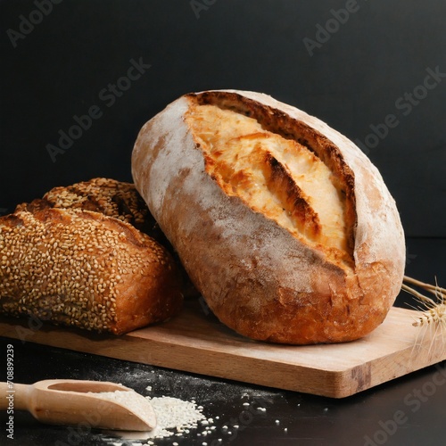 Copy Space Elegance: Fresh Bread Loaf on a Dramatic Black Surface