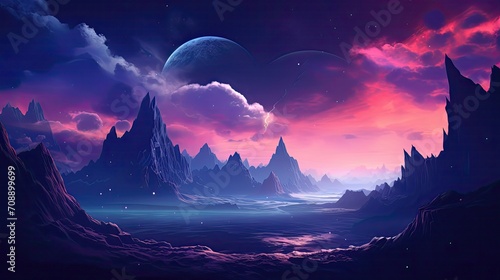 space clouds mountains simplistic realistic neon