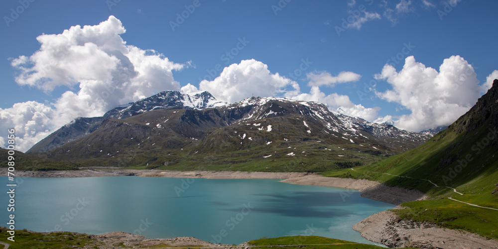 Mont-Cenis lake massif at altitude of 1,974 m in commune of Val-Cenis in french Alps near Italy