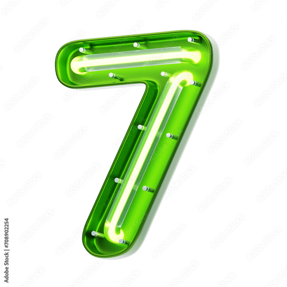 3D Number 7 Shape Neon Text. 3d illustration, 3d element, 3d rendering. 3d visualization isolated on a transparent background