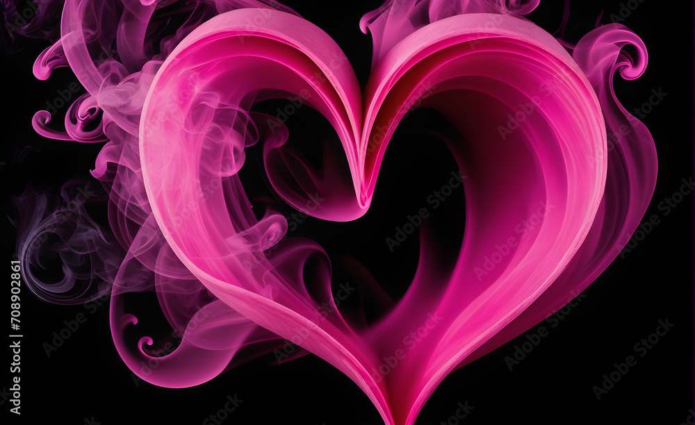 Heart-shaped hot pink smoke against the pitch-black background. Generative AI Heart-shaped hot pink smoke against the pitch-black background. Generative AI