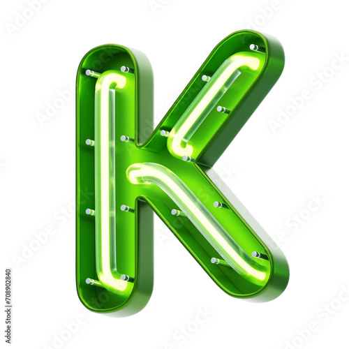 K  Letter 3D Shape Neon Text. 3d illustration, 3d element, 3d rendering. 3d visualization isolated on a transparent background photo