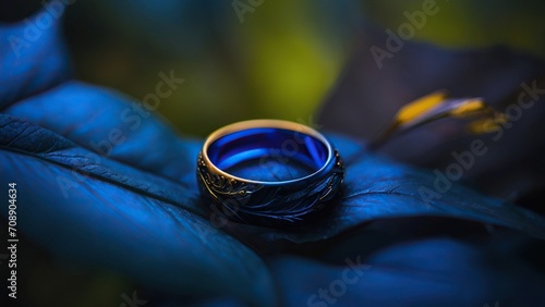 A mesmerizing texture is observed in the beautiful blue rings adorning the leaves